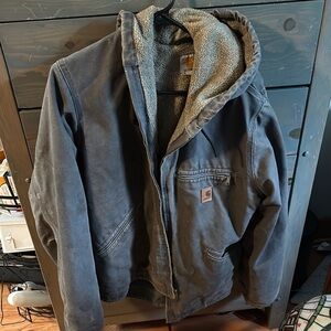 Carhartt Gray Sherpa-Lined Hooded Jacket